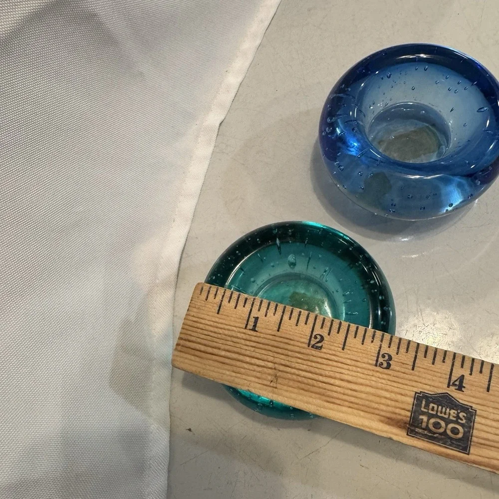 IKEA Bubble Glass Votive Holders Teal Green &‎ Blue Set Of 2